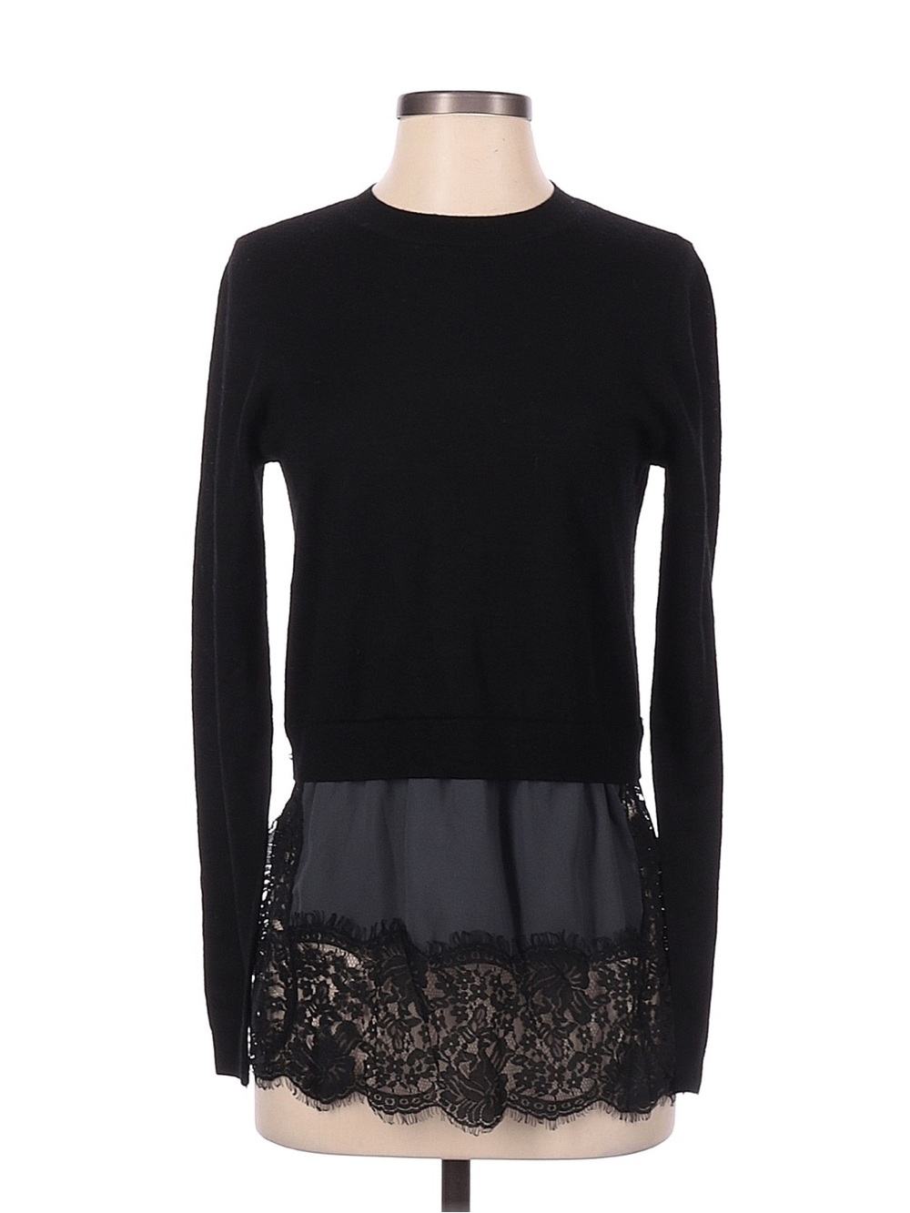 Club Monaco Black Long Sleeve Top with Lace Hem
